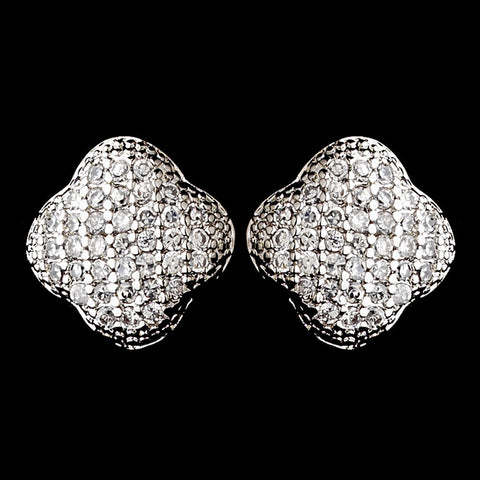 Silver Clear Rhinestone Clover Stud Bridal Wedding Earrings 8632