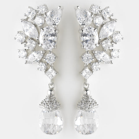 Silver CZ Bridal Wedding Earrings 8638