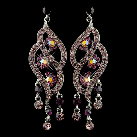 Silver Amethyst & AB Rhinestone Dangle Bridal Wedding Earrings 8657