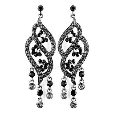 Silver Smoked & Black Rhinestone Dangle Bridal Wedding Earrings 8657