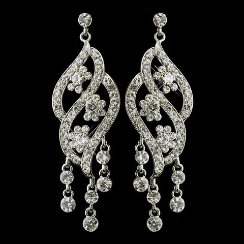 Silver Clear Rhinestone Dangle Bridal Wedding Earrings 8657