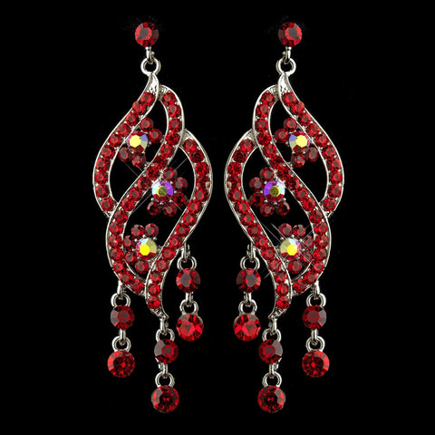 Silver Red & AB Rhinestone Dangle Bridal Wedding Earrings 8657