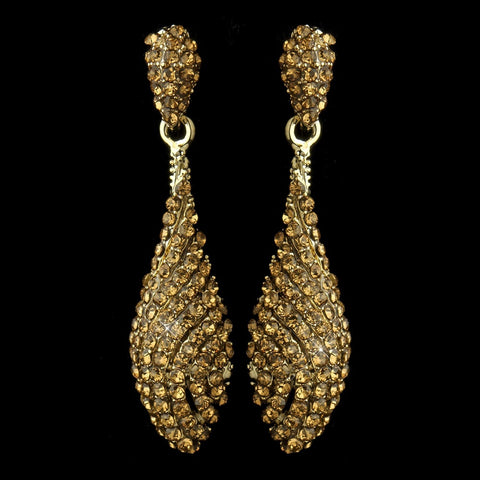 Gold Topaz Pave Rhinestone Dangle Bridal Wedding Earrings 8659
