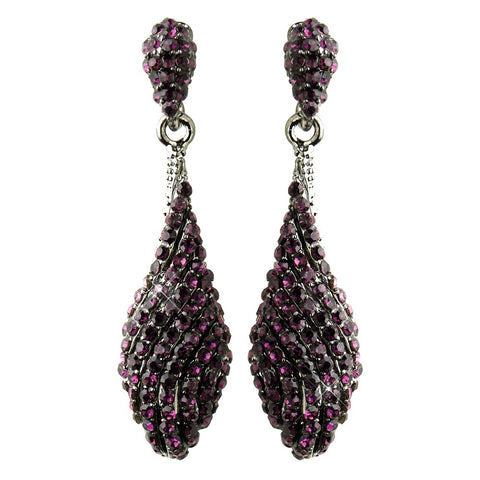 Antique Silver Amethyst Pave Rhinestone Dangle Bridal Wedding Earrings 8659