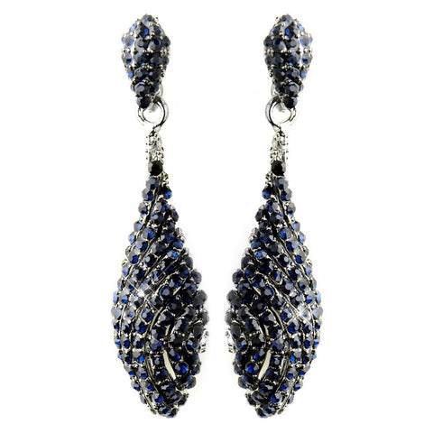 Antique Silver Navy Pave Rhinestone Dangle Bridal Wedding Earrings 8659