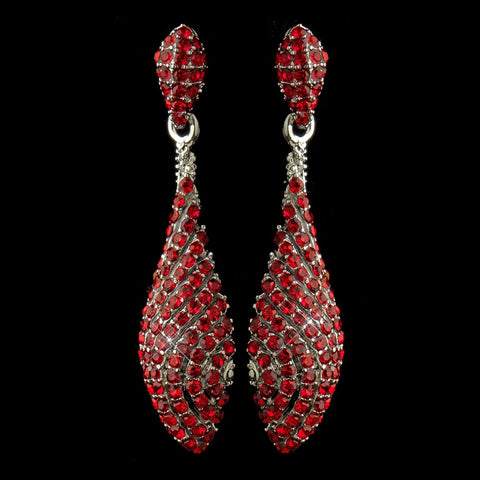 Antique Silver Red Pave Rhinestone Dangle Bridal Wedding Earrings 8659