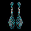 Antique Silver Teal Pave Rhinestone Dangle Bridal Wedding Earrings 8659