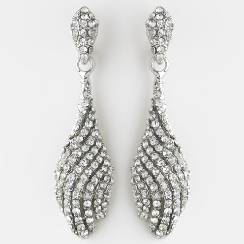 Silver Clear Pave Rhinestone Dangle Bridal Wedding Earrings 8659