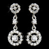 Antique Silver Clear Round CZ Crystal Bridal Wedding Dangle Bridal Wedding Earrings 8674