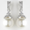 Silver CZ Crystal & Diamond White Pearl Dangle Drop Bridal Wedding Earrings 8675