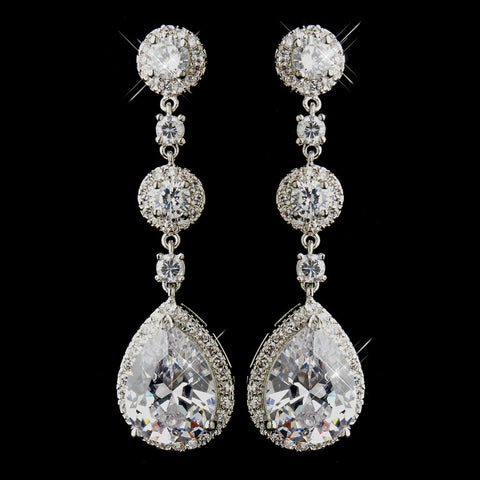 Antique Silver Clear Necklace 8623 & Earrings 8676 Bridal Wedding Jewelry Set