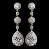 Gold Clear CZ Dangle Tear Drop & Round Crystal Dangle Bridal Wedding Earrings 8676