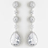 CZ Dangle Tear Drop & Round Crystal Dangle Bridal Wedding Earrings 8676