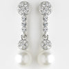 Antique Silver Clear Rhinestone and Diamond White Pearl Ball Bridal Wedding Earrings 8680