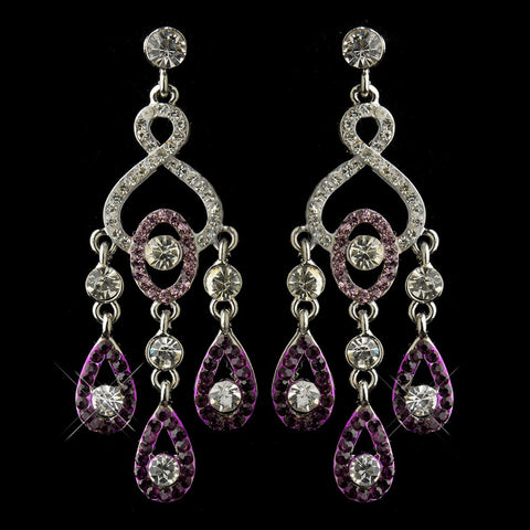 Silver Amethyst & Clear Rhinestone Chandelier Bridal Wedding Earrings 8681