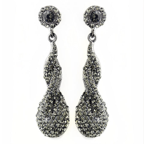 Antique Silver Smoked Rhinestone & Crystal Dangle Bridal Wedding Earrings 8682