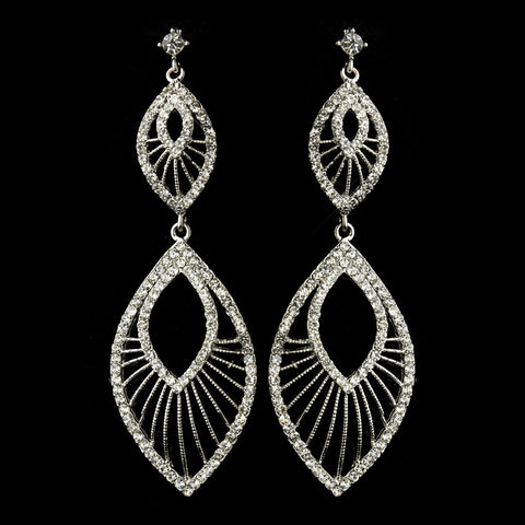 Antique Silver Clear Rhinestone Dangle Bridal Wedding Earrings 8684