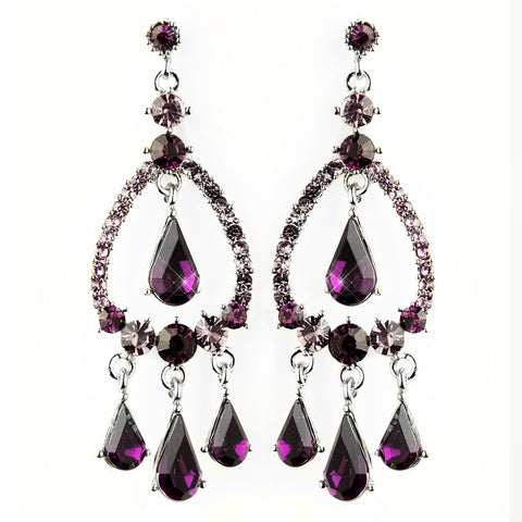 Silver Amethyst Crystal & Rhinestone Chandelier Bridal Wedding Earrings 8686