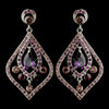 Antique Silver Amethyst CZ Tear Drop Crystal & Rhinestone Chandelier Bridal Wedding Earrings 8687