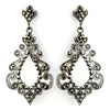 Antique Silver Smoked Rhinestone Chandelier Bridal Wedding Earrings 8688
