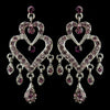 Antique Silver Amethyst Rhinestone Heart Chandelier Bridal Wedding Earrings 8689