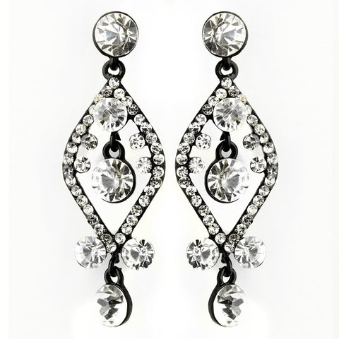 Clear Crystal Post Dangle Bridal Wedding Earrings with Black Plating 8705