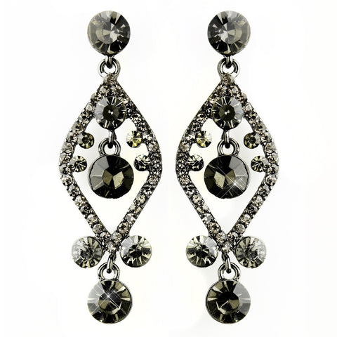 Black Smoked Crystal & Rhinestone Post Dangle Bridal Wedding Earrings 8705