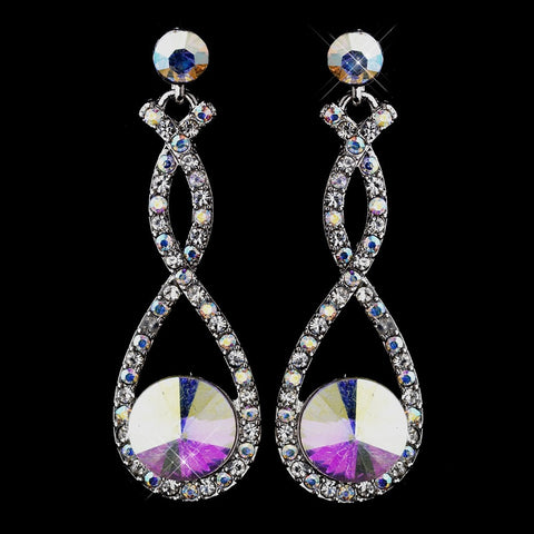 Silver AB Double Loop Dangling Antique Bridal Wedding Earrings 8706