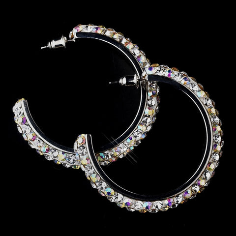 Antique Silver AB Hoop Bridal Wedding Earrings 8707