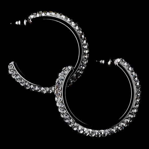 Antique Silver Black Diamond Hoop Bridal Wedding Earrings 8707