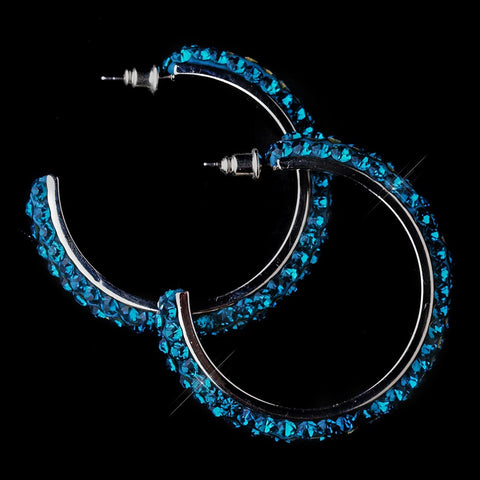 Antique Silver Turquoise Hoop Bridal Wedding Earrings 8707