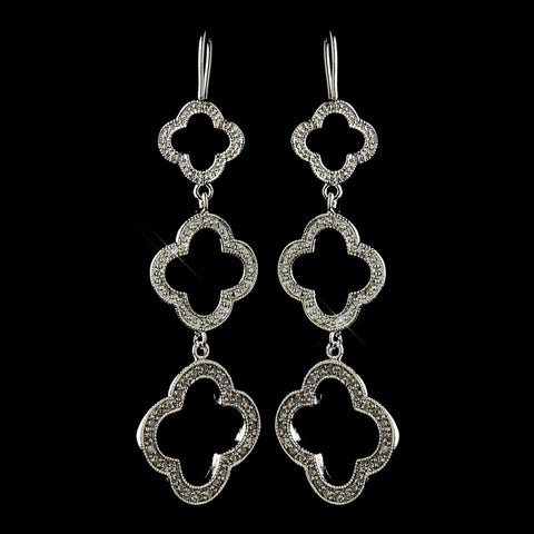 Silver Clear Clover Pendant Bridal Wedding Jewelry Set 8715