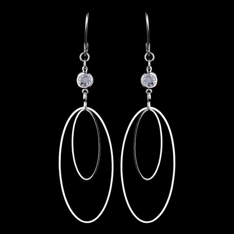Silver Clear Oval Crystal Dangle Bridal Wedding Earrings 8725