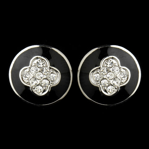 Silver Designer Inspired Black and Silver Crystal Bridal Wedding Earrings 8728