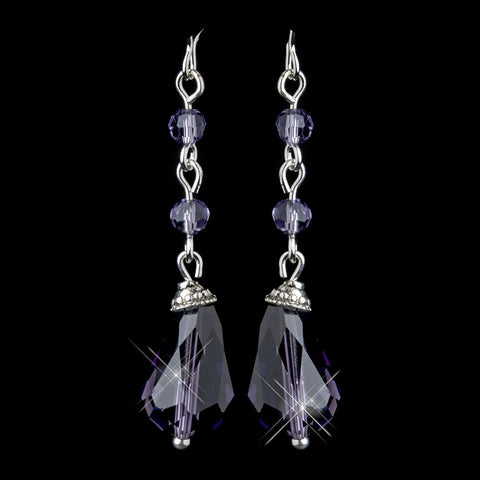 Silver Amethyst Crystal Tear Drop Dangle Bridal Wedding Earrings 8737
