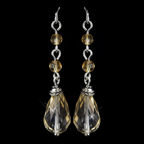 Silver Champagne Crystal Tear Drop Dangle Bridal Wedding Earrings 8737