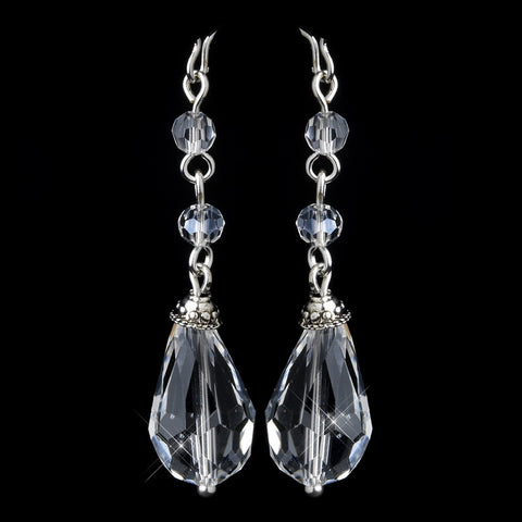 Silver Clear Crystal Tear Drop Dangle Bridal Wedding Earrings 8737