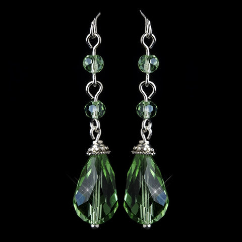 Silver Green Crystal Tear Drop Dangle Bridal Wedding Earrings 8737