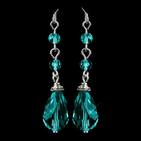 Silver Teal Crystal Tear Drop Dangle Bridal Wedding Earrings 8737