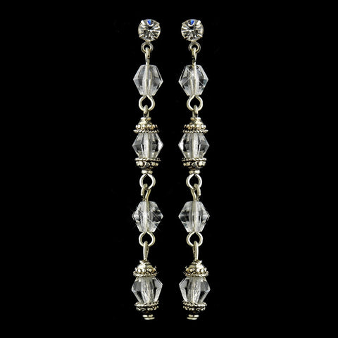 Antique Silver Clear Crystal Drop Bridal Wedding Earrings 8738
