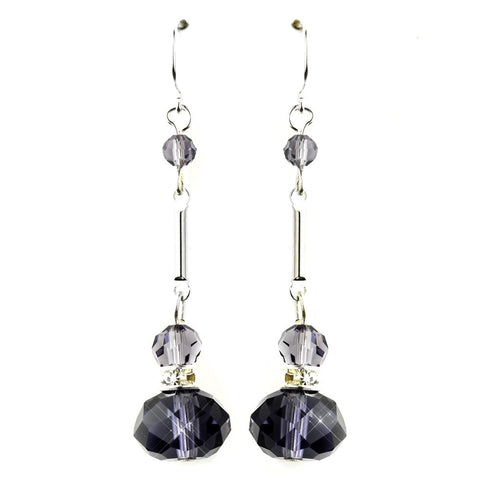 Silver Amethyst Crystal Drop Bridal Wedding Earrings 8741