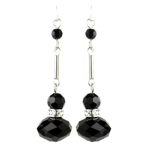 Silver Black Crystal Drop Bridal Wedding Earrings 8741