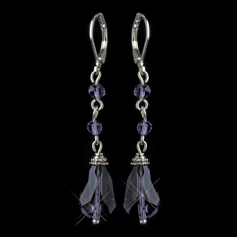 Silver Amethyst Crystal Bead Drop Bridal Wedding Earrings 8745