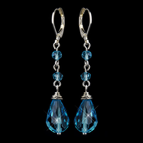 Silver Aqua Crystal Bead Drop Bridal Wedding Earrings 8745