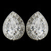 Antique Silver Clear CZ Crystal Post Tear Drop Bridal Wedding Earrings 8747