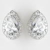 Antique Silver Clear CZ Crystal Post Tear Drop Bridal Wedding Earrings 8747