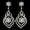 Antique Silver Clear CZ Crystal Flower Bulb Bridal Wedding Earrings 8748