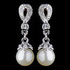 Silver Ivory Pearl & CZ Crystal Drop Bridal Wedding Earrings 8763