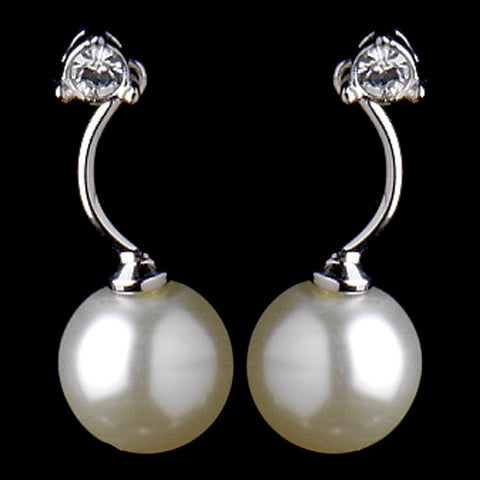 Silver Ivory Pearl & CZ Crystal Drop Bridal Wedding Earrings 8764