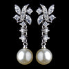 Elegant Floral CZ Flair Dangle Earring with Ivory Faux Pearl Accent in Silver 8765